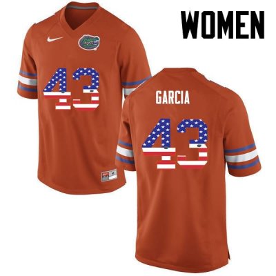 Women's Florida Gators #43 Cristian Garcia NCAA Nike Orange USA Flag Fashion Authentic Stitched College Football Jersey DCC0562CK